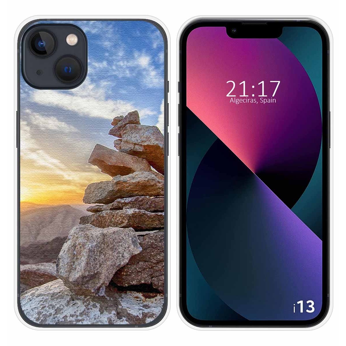 Funda Silicona compatible con iPhone 13 (6.1) diseño Sunset Dibujos