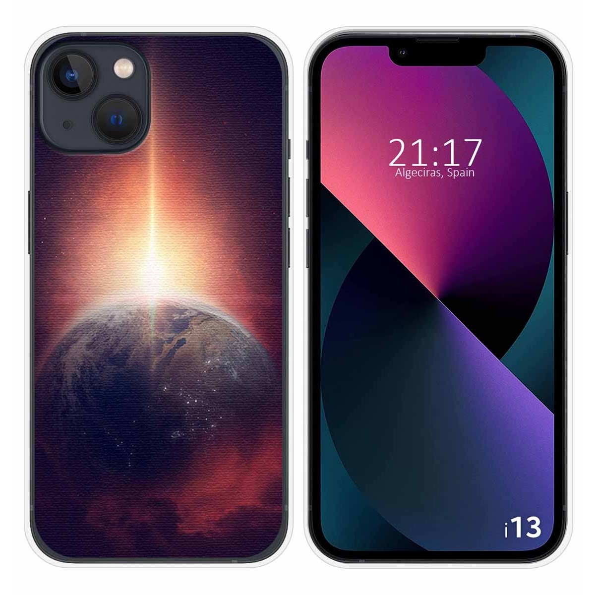 Funda Silicona compatible con iPhone 13 (6.1) diseño Tierra Dibujos