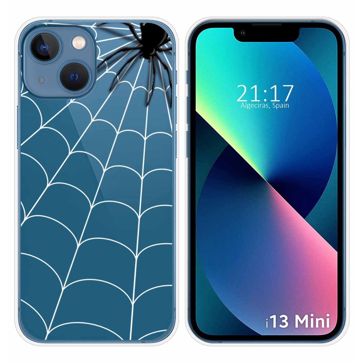 Funda Silicona Transparente compatible con iPhone 13 Mini (5.4) diseño Araña Dibujos