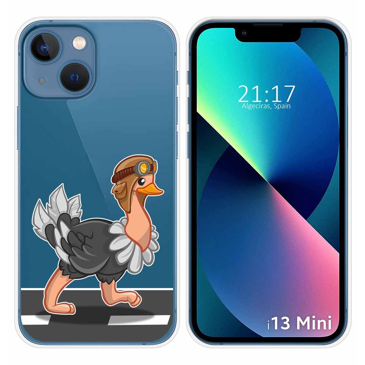 Funda Silicona Transparente compatible con iPhone 13 Mini (5.4) diseño Avestruz Dibujos