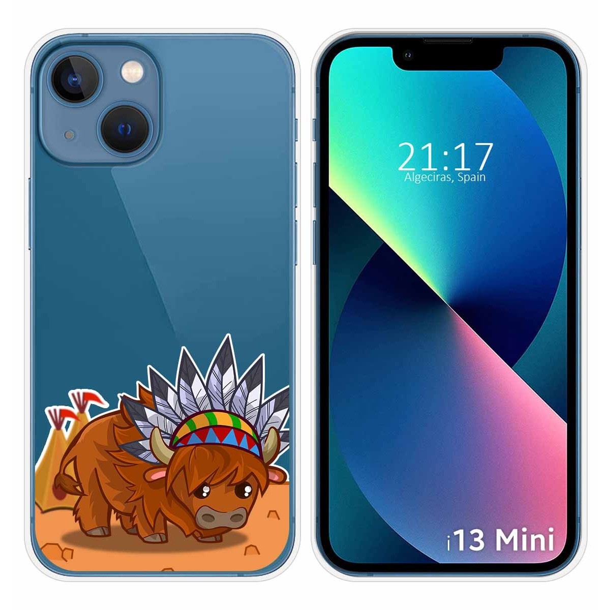 Funda Silicona Transparente compatible con iPhone 13 Mini (5.4) diseño Bufalo Dibujos