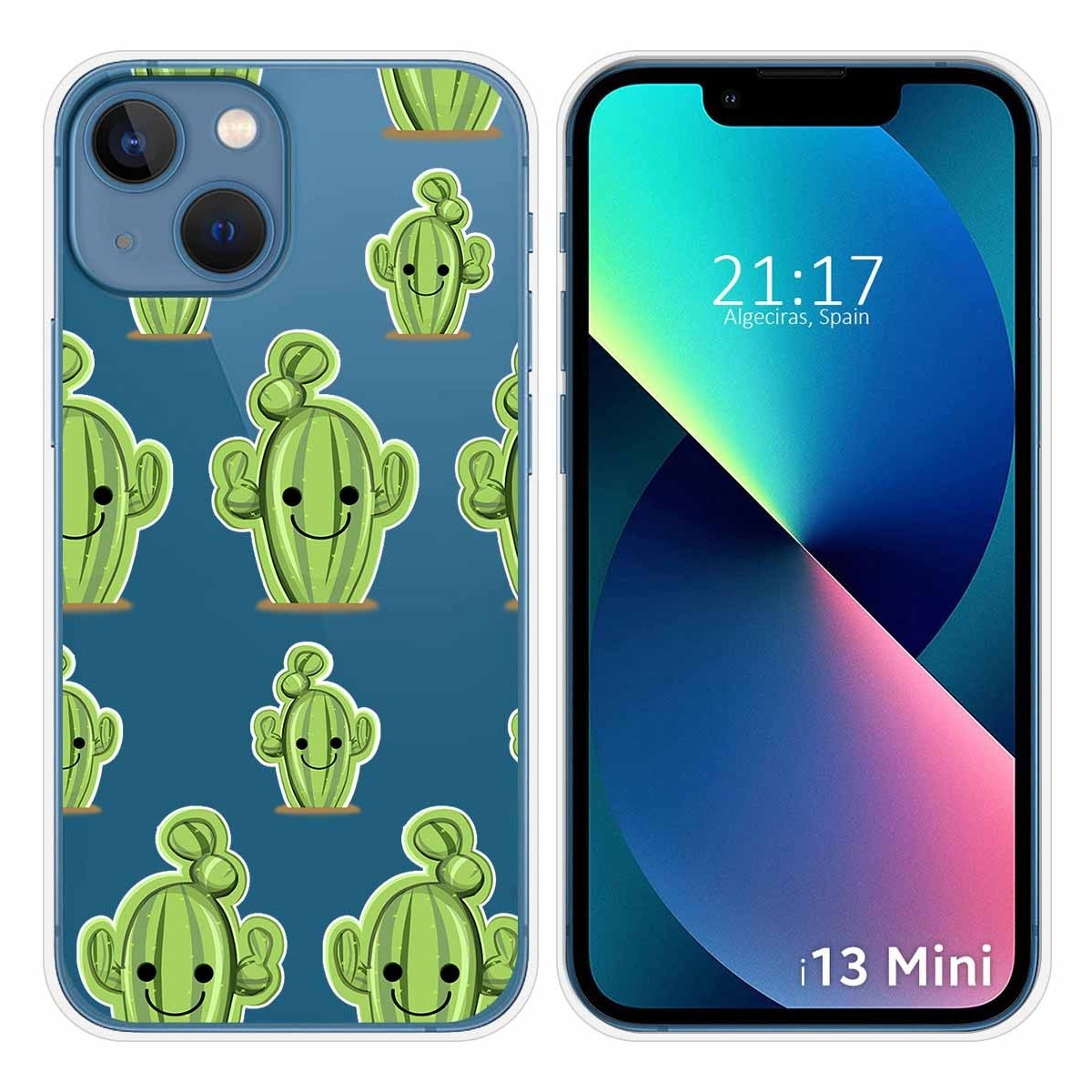 Funda Silicona Transparente compatible con iPhone 13 Mini (5.4) diseño Cactus Dibujos