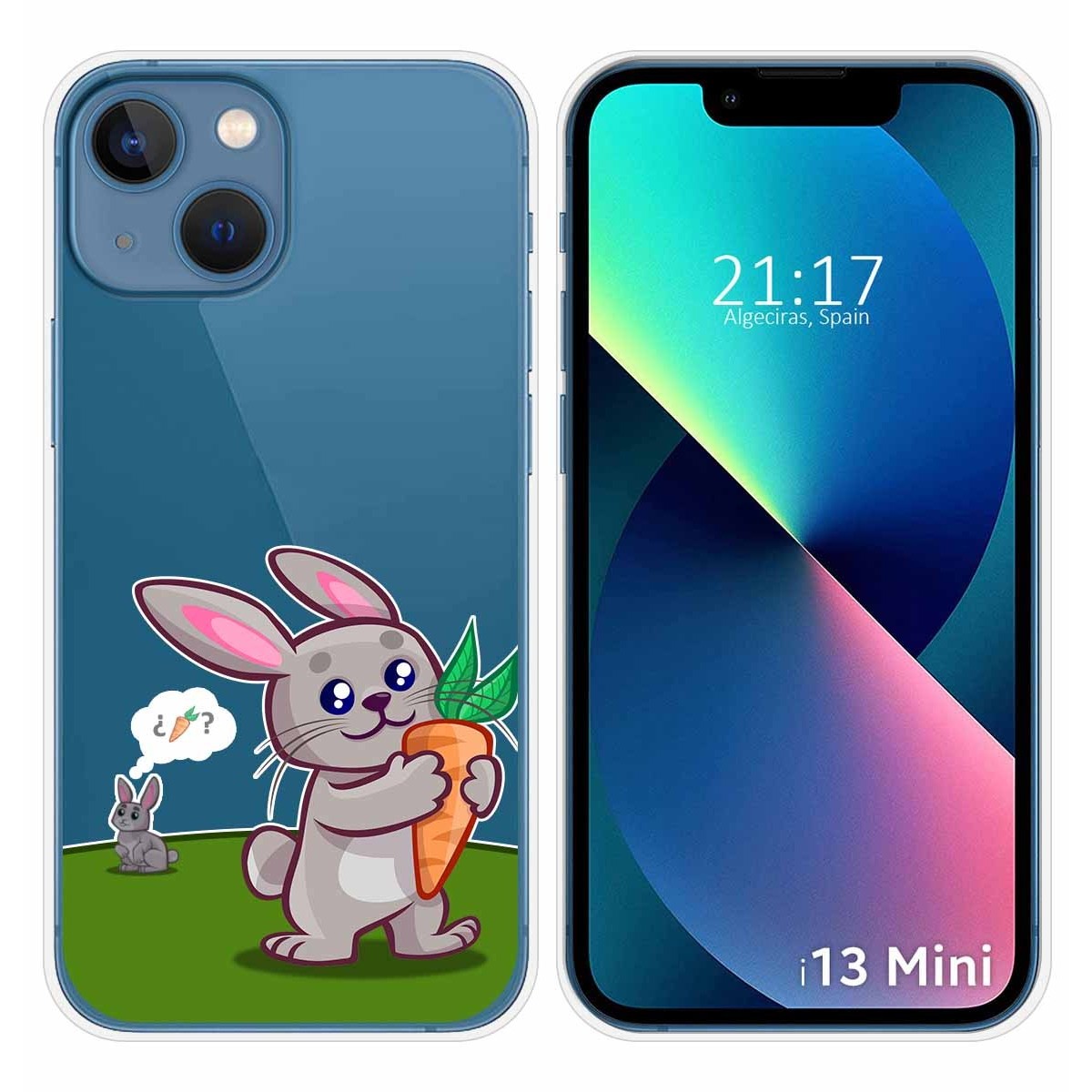 Funda Silicona Transparente compatible con iPhone 13 Mini (5.4) diseño Conejo Dibujos