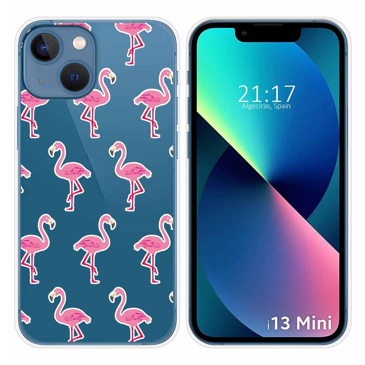 Funda Silicona Transparente compatible con iPhone 13 Mini (5.4) diseño Flamenco Dibujos