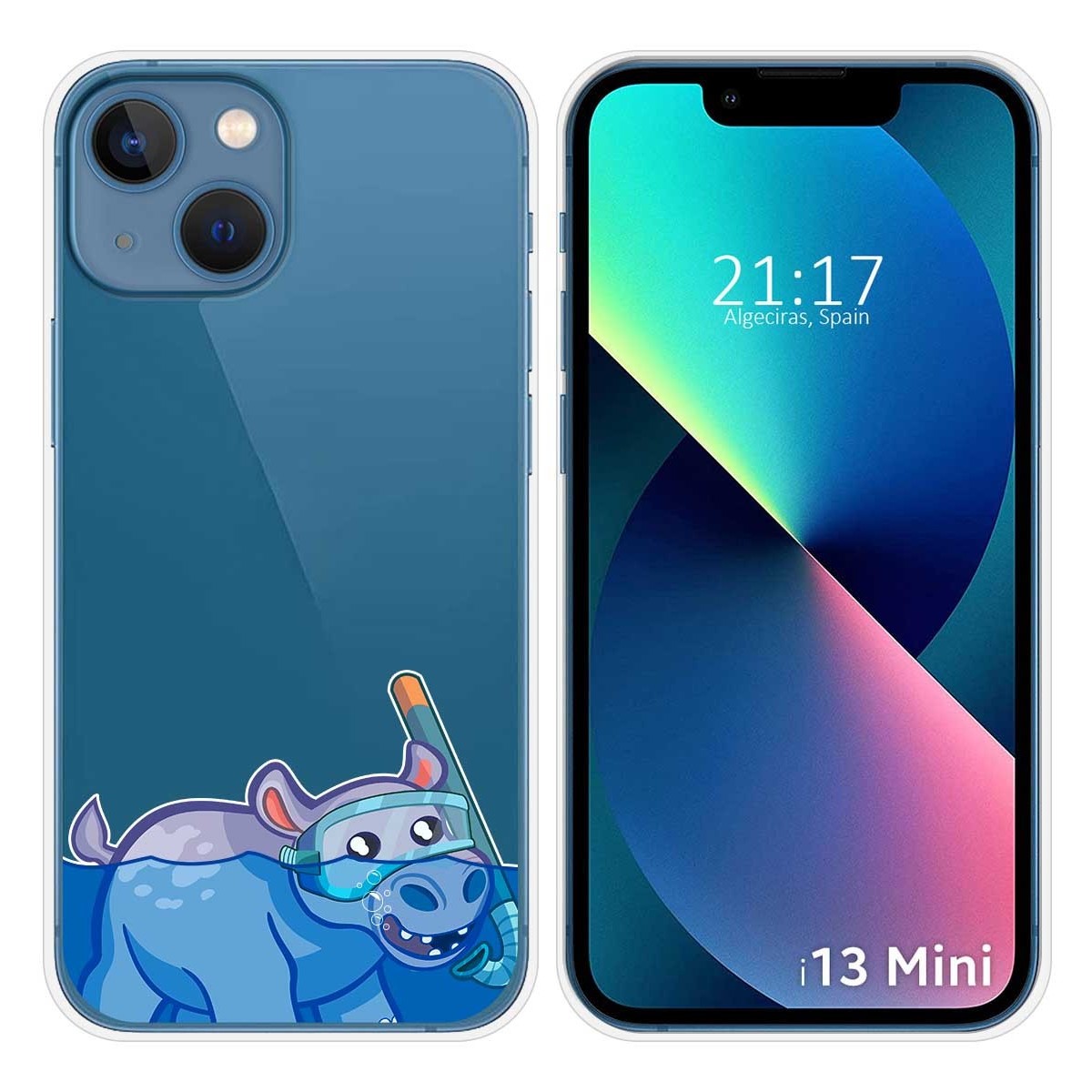 Funda Silicona Transparente compatible con iPhone 13 Mini (5.4) diseño Hipo Dibujos