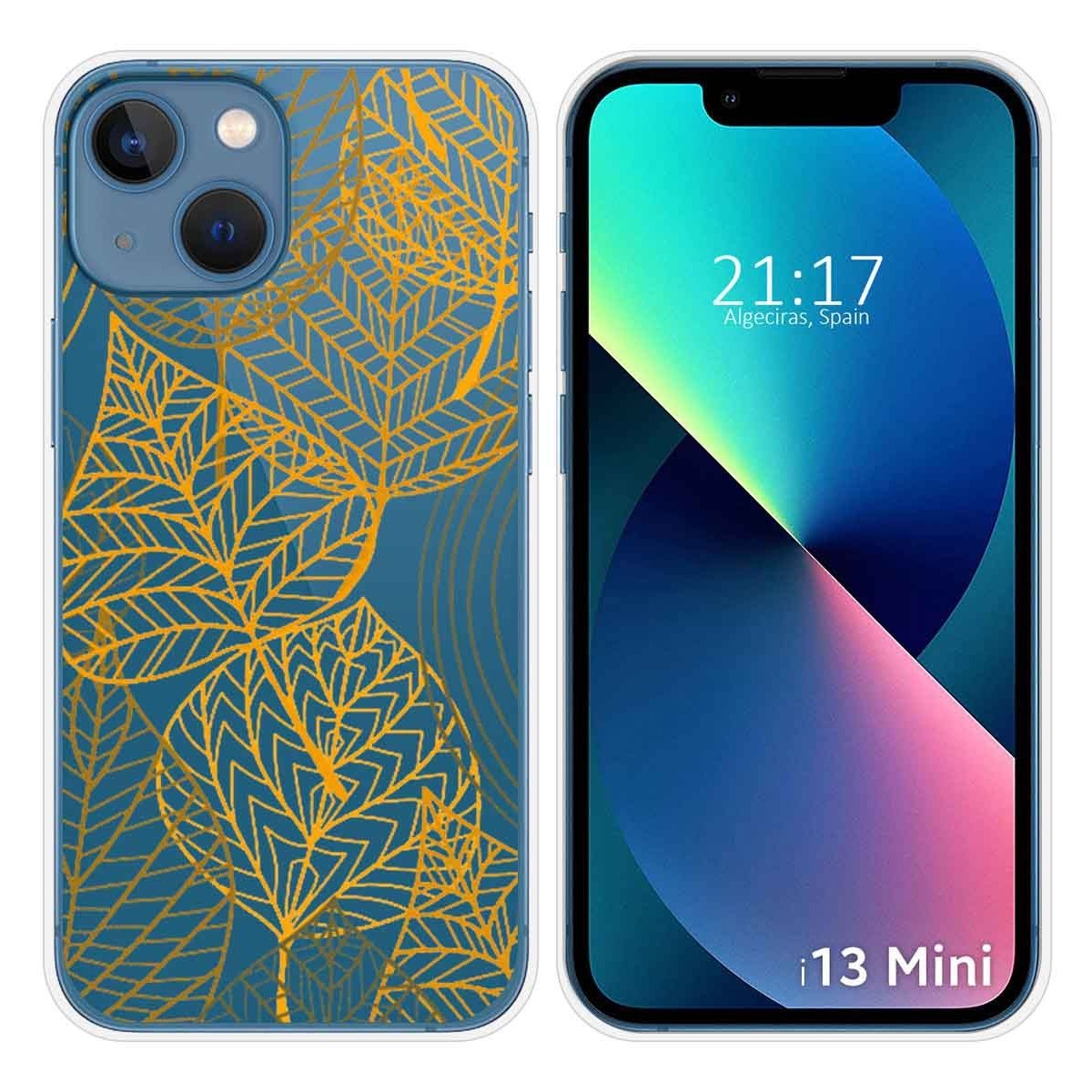 Funda Silicona Transparente compatible con iPhone 13 Mini (5.4) diseño Hojas Dibujos