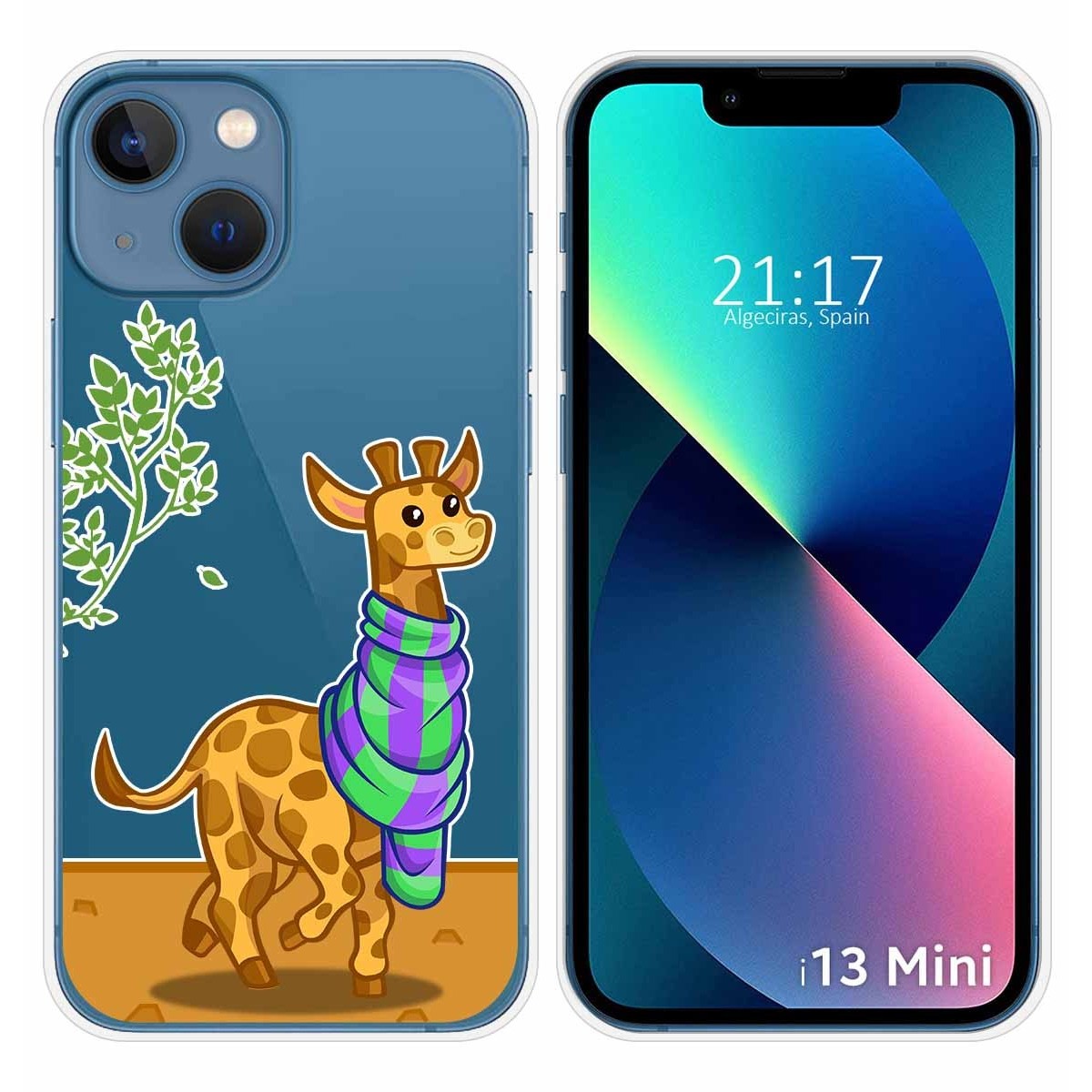 Funda Silicona Transparente compatible con iPhone 13 Mini (5.4) diseño Jirafa Dibujos