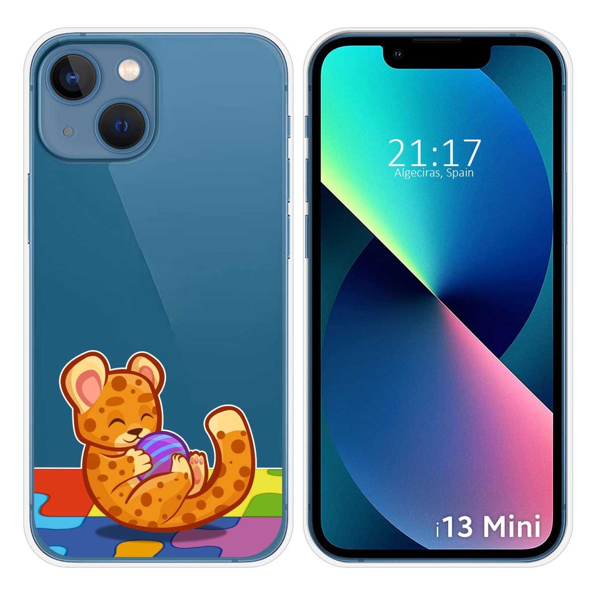 Funda Silicona Transparente compatible con iPhone 13 Mini (5.4) diseño Leopardo Dibujos