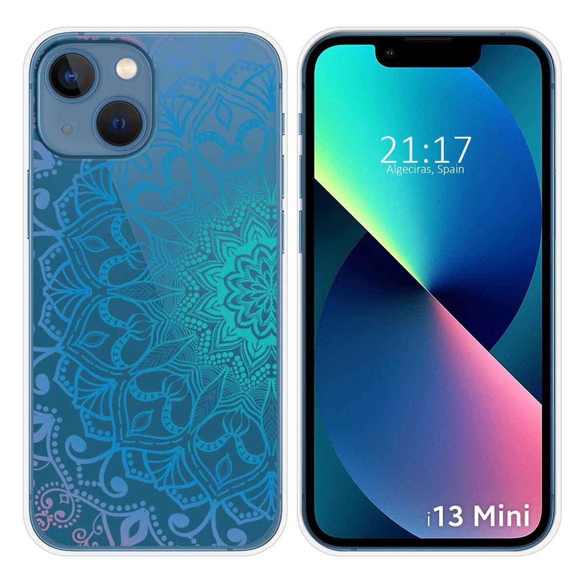 Funda Silicona Transparente compatible con iPhone 13 Mini (5.4) diseño Mandala Dibujos