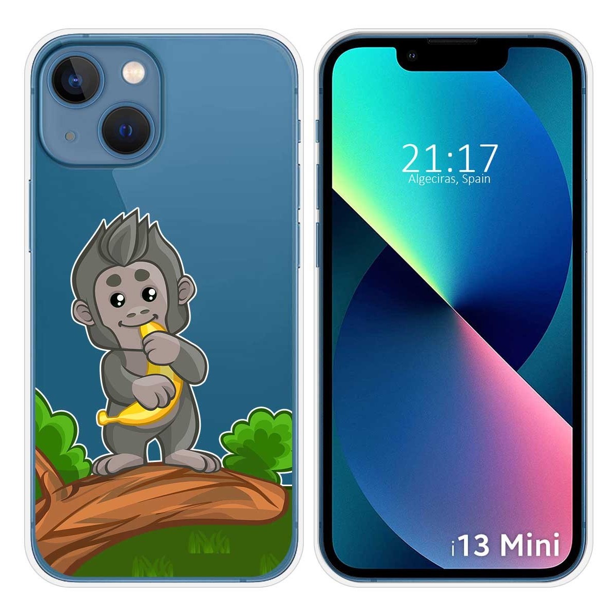 Funda Silicona Transparente compatible con iPhone 13 Mini (5.4) diseño Mono Dibujos