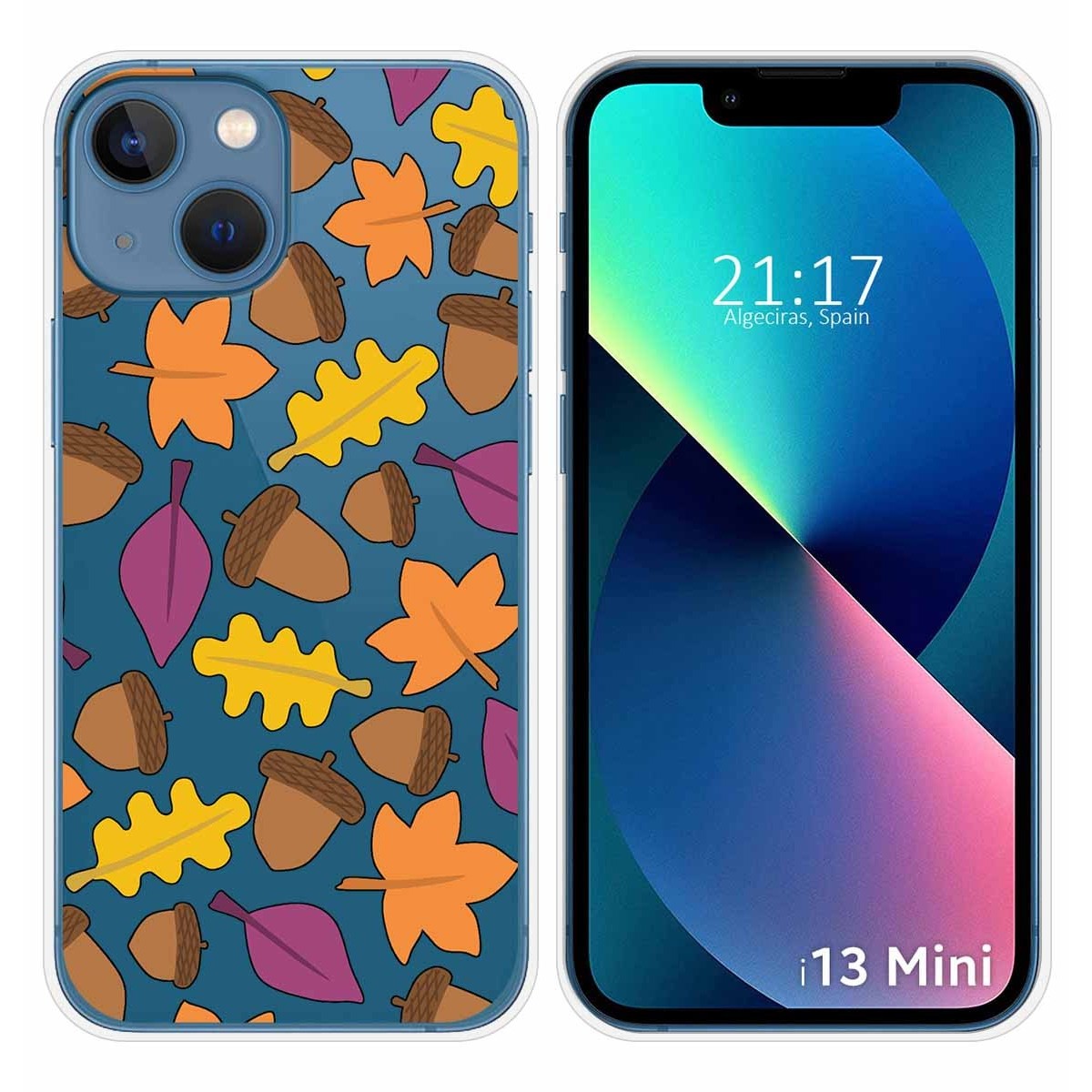 Funda Silicona Transparente compatible con iPhone 13 Mini (5.4) diseño Otoño Dibujos