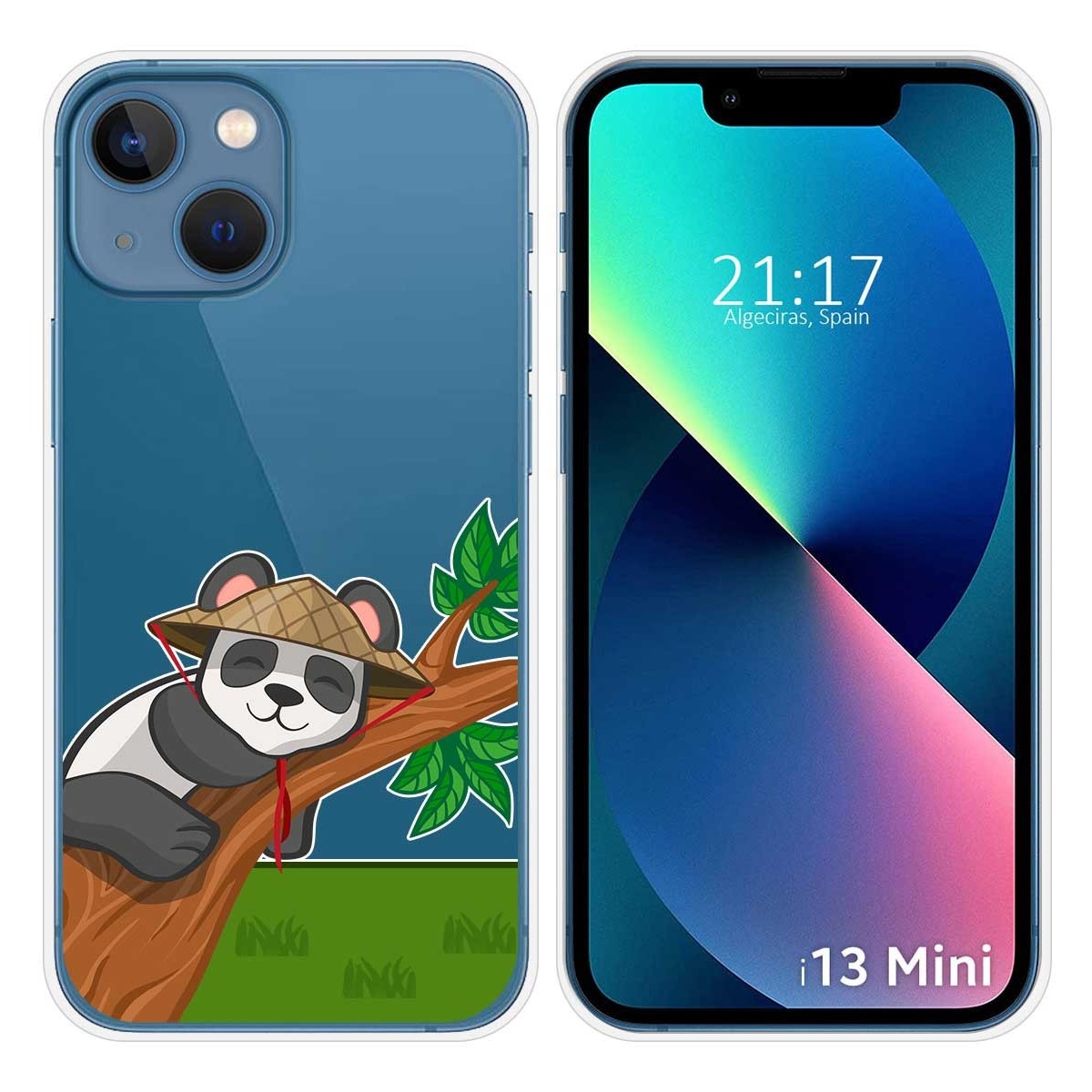 Funda Silicona Transparente compatible con iPhone 13 Mini (5.4) diseño Panda Dibujos