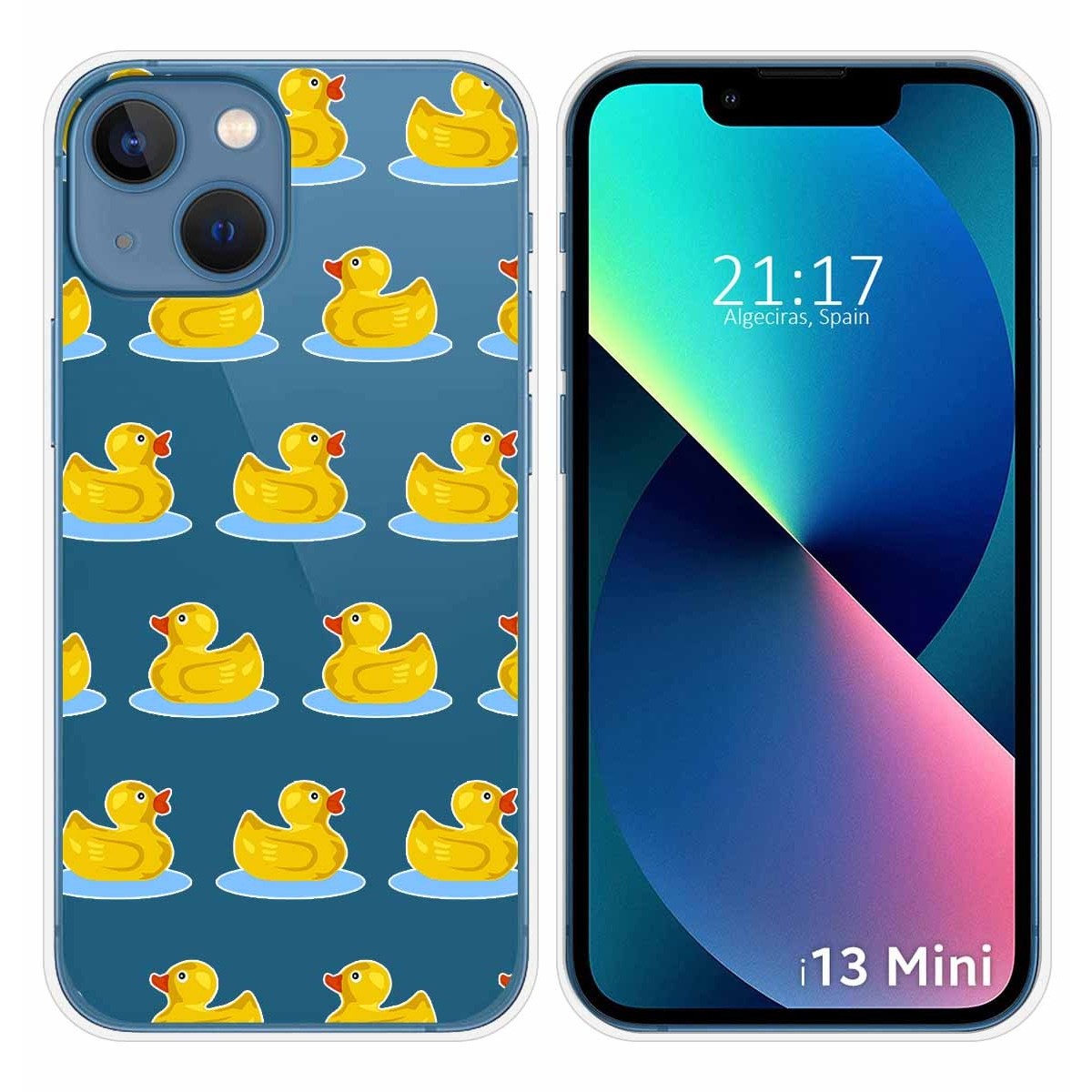 Funda Silicona Transparente compatible con iPhone 13 Mini (5.4) diseño Pato Dibujos