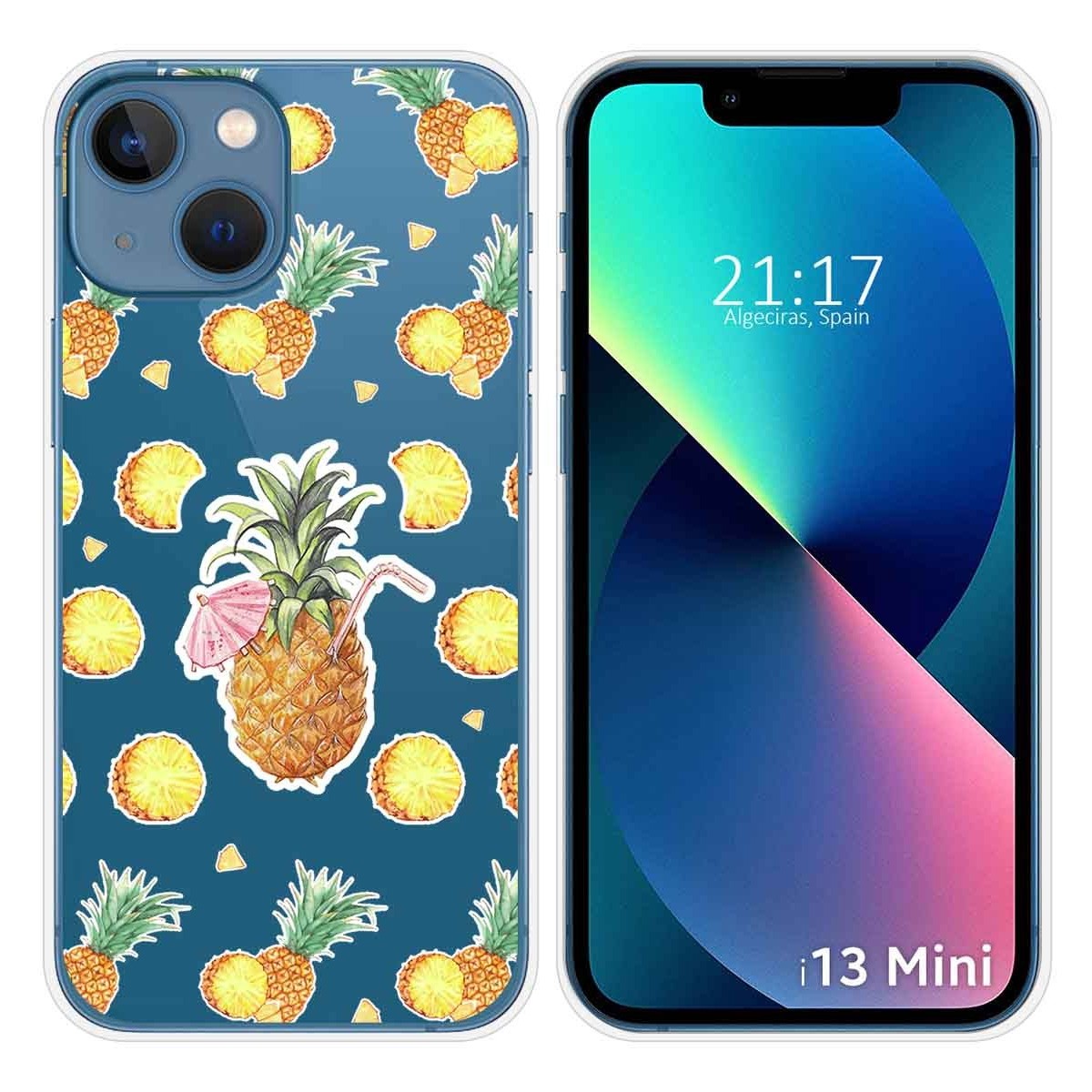 Funda Silicona Transparente compatible con iPhone 13 Mini (5.4) diseño Piña Dibujos