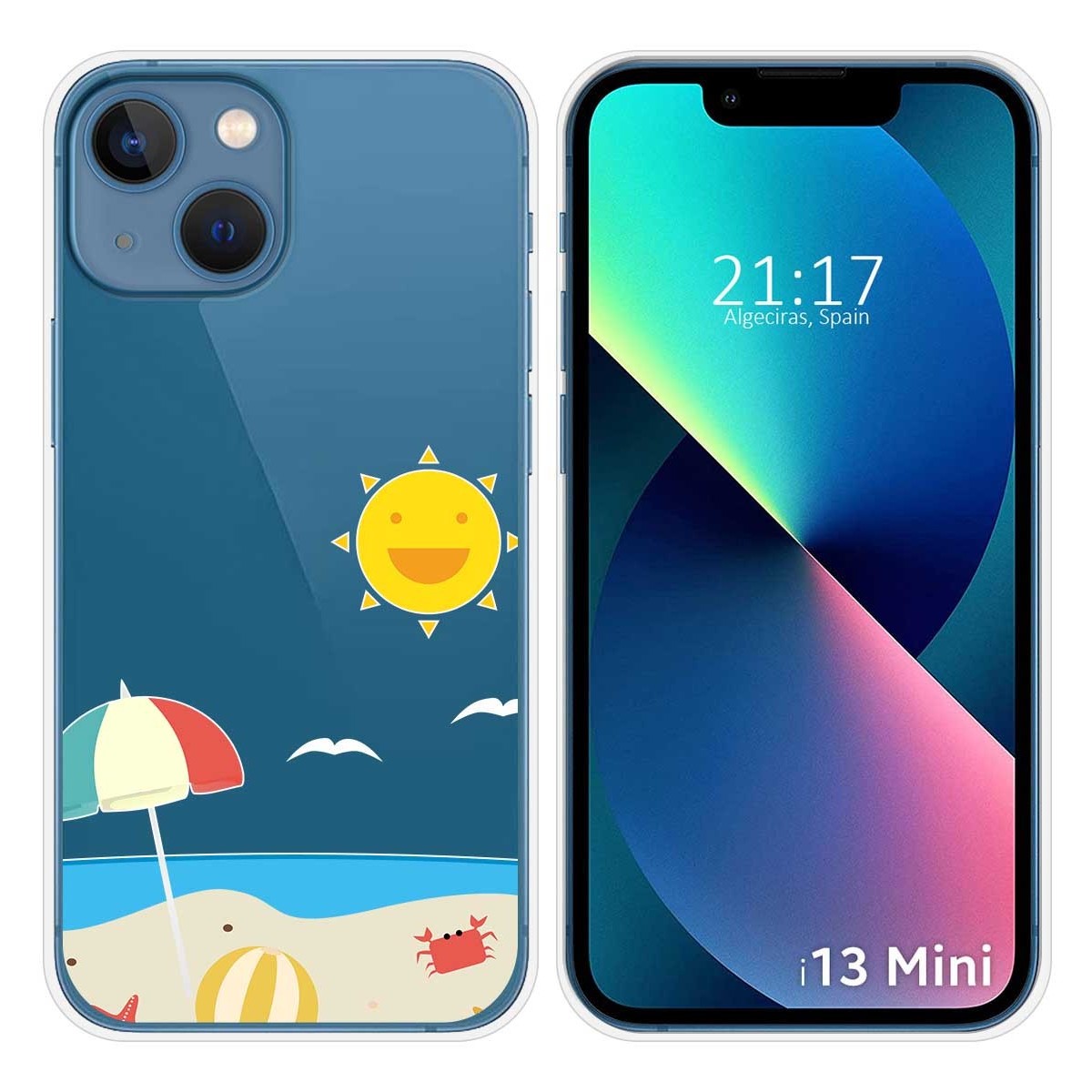 Funda Silicona Transparente compatible con iPhone 13 Mini (5.4) diseño Playa Dibujos