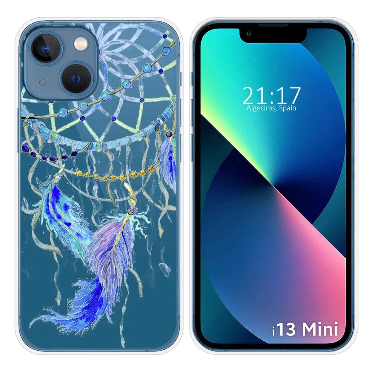 Funda Silicona Transparente compatible con iPhone 13 Mini (5.4) diseño Plumas Dibujos