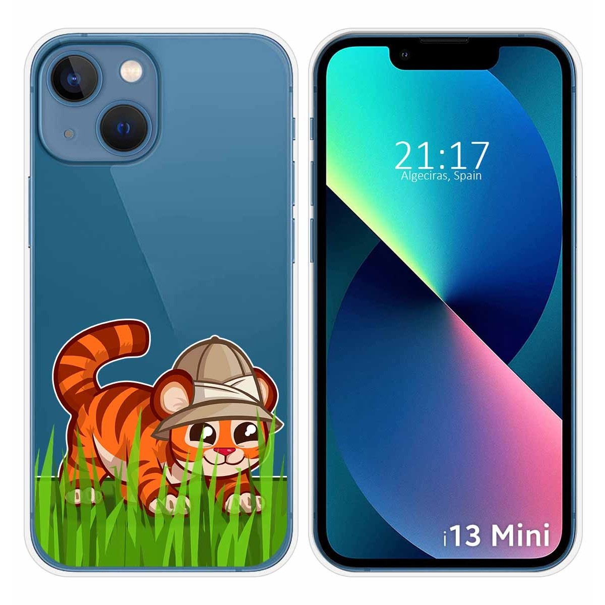 Funda Silicona Transparente compatible con iPhone 13 Mini (5.4) diseño Tigre Dibujos