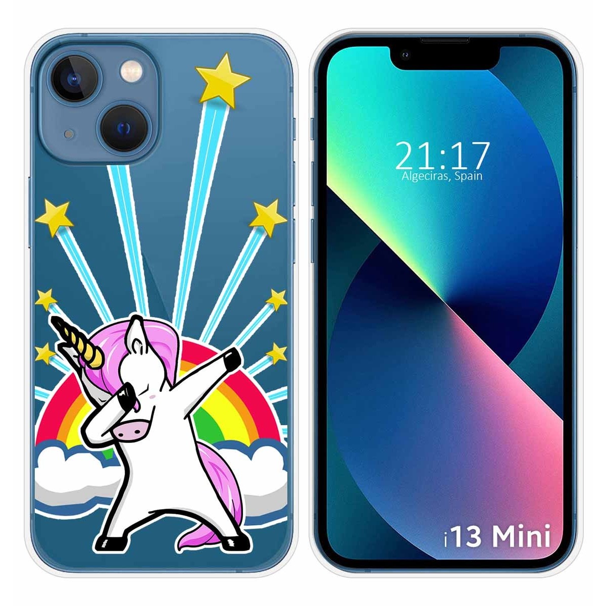 Funda Silicona Transparente compatible con iPhone 13 Mini (5.4) diseño Unicornio Dibujos