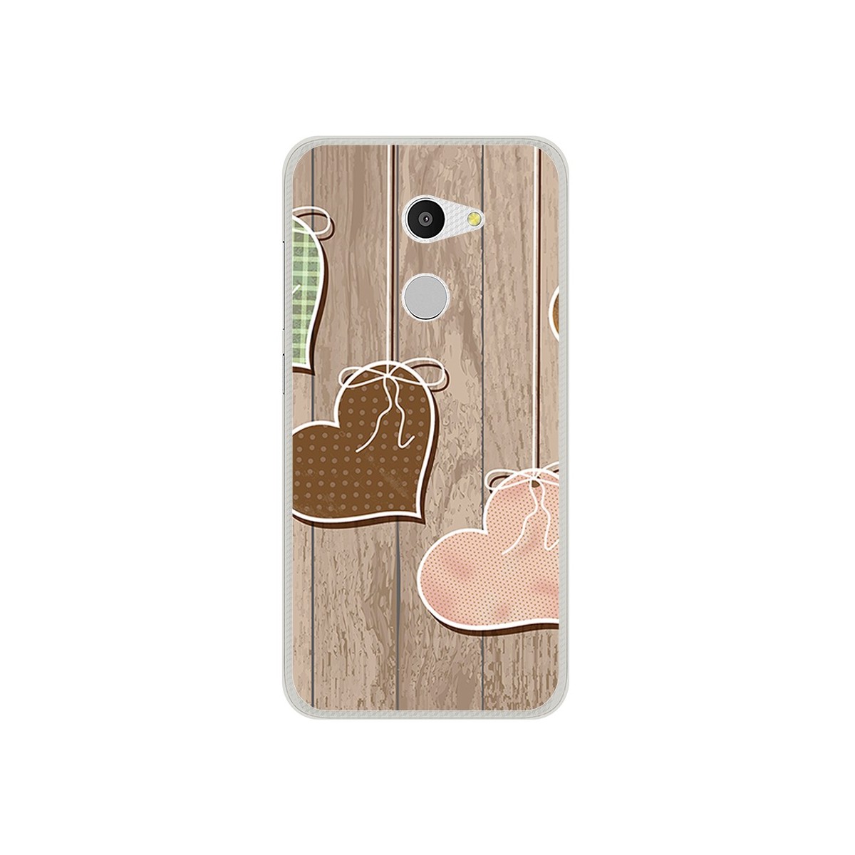 Funda Gel Tpu para Alcatel A3 (4G) Diseño Corazones Madera Dibujos