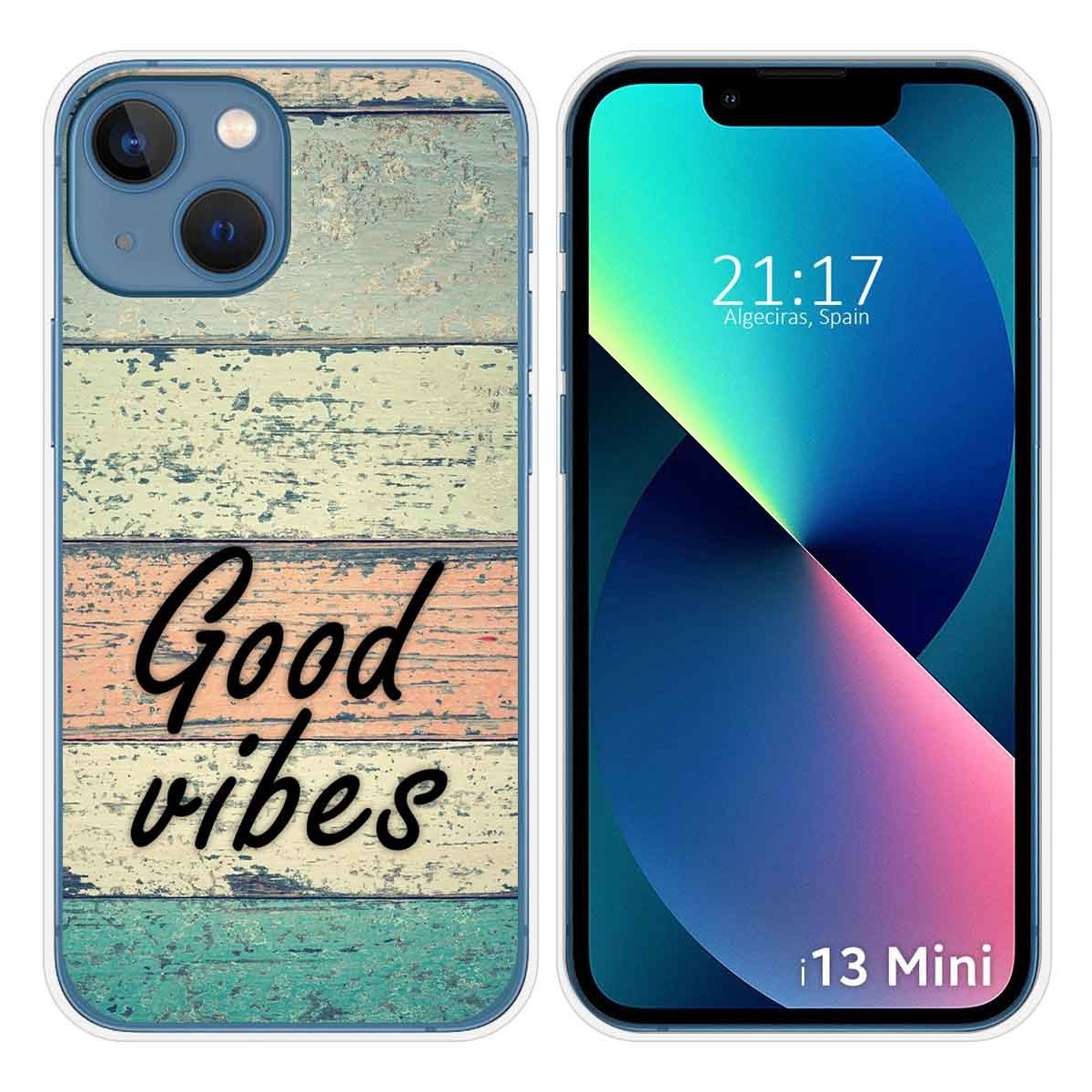 Funda Silicona compatible con iPhone 13 Mini (5.4) diseño Madera 01 Dibujos