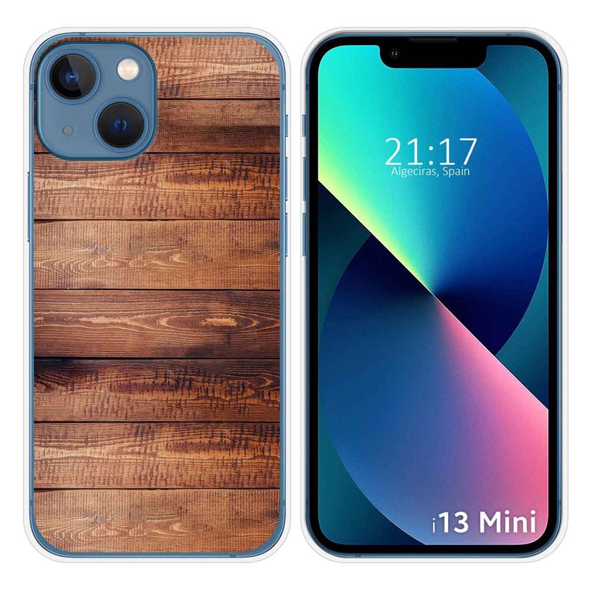 Funda Silicona compatible con iPhone 13 Mini (5.4) diseño Madera 02 Dibujos