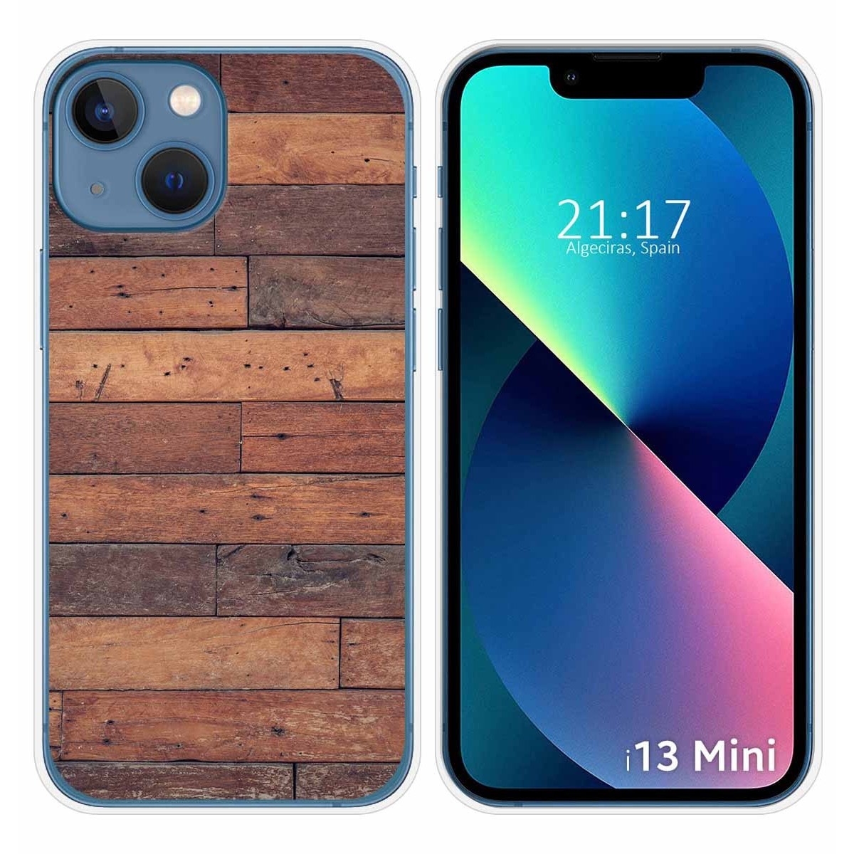 Funda Silicona compatible con iPhone 13 Mini (5.4) diseño Madera 03 Dibujos