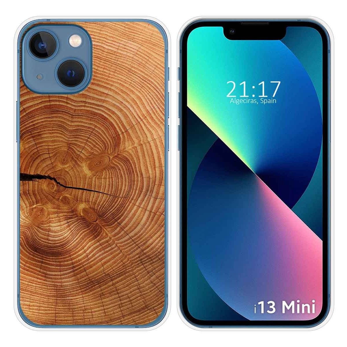 Funda Silicona compatible con iPhone 13 Mini (5.4) diseño Madera 04 Dibujos