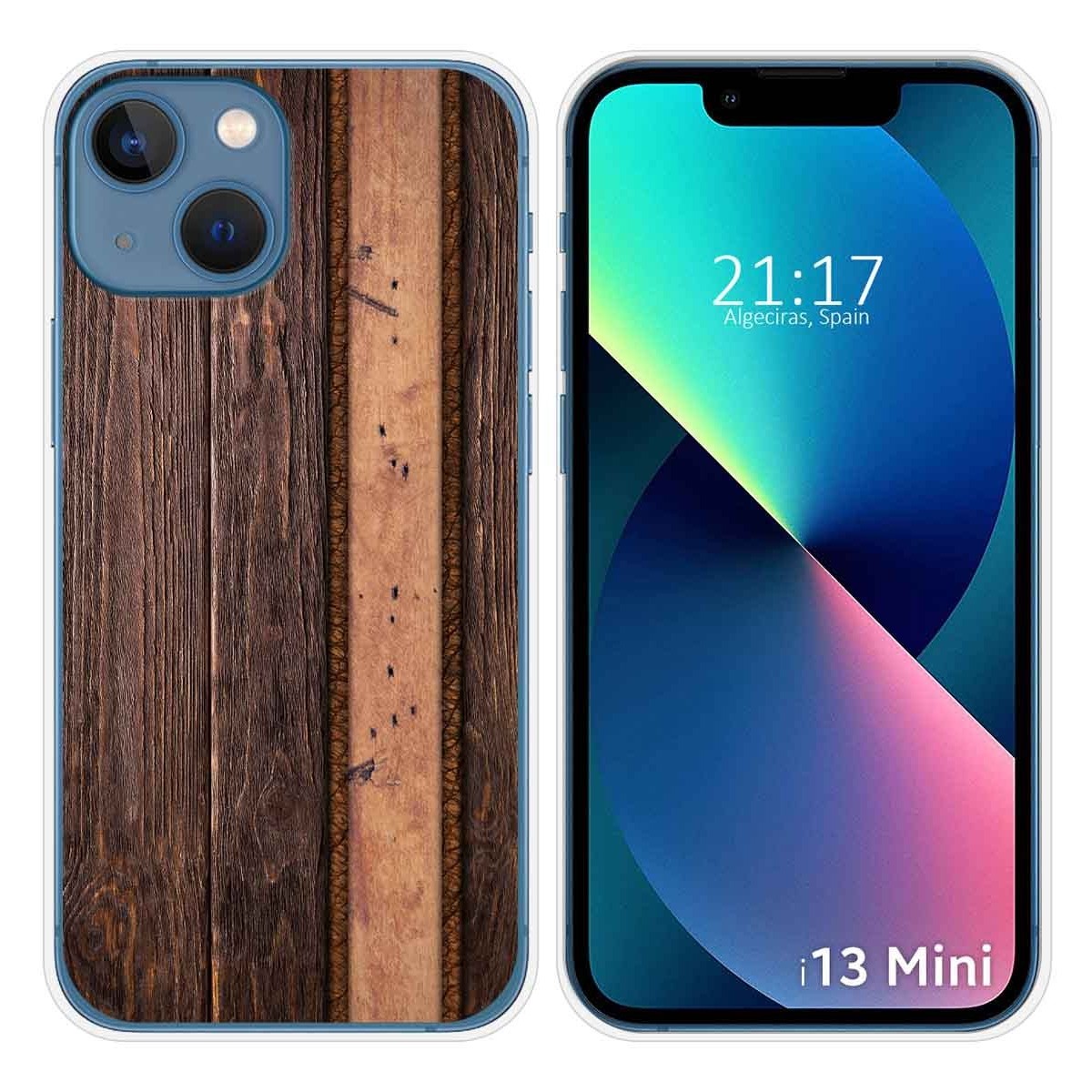 Funda Silicona compatible con iPhone 13 Mini (5.4) diseño Madera 05 Dibujos