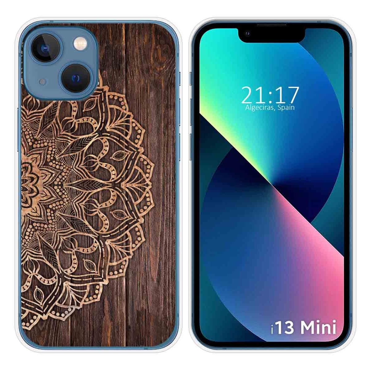 Funda Silicona compatible con iPhone 13 Mini (5.4) diseño Madera 06 Dibujos