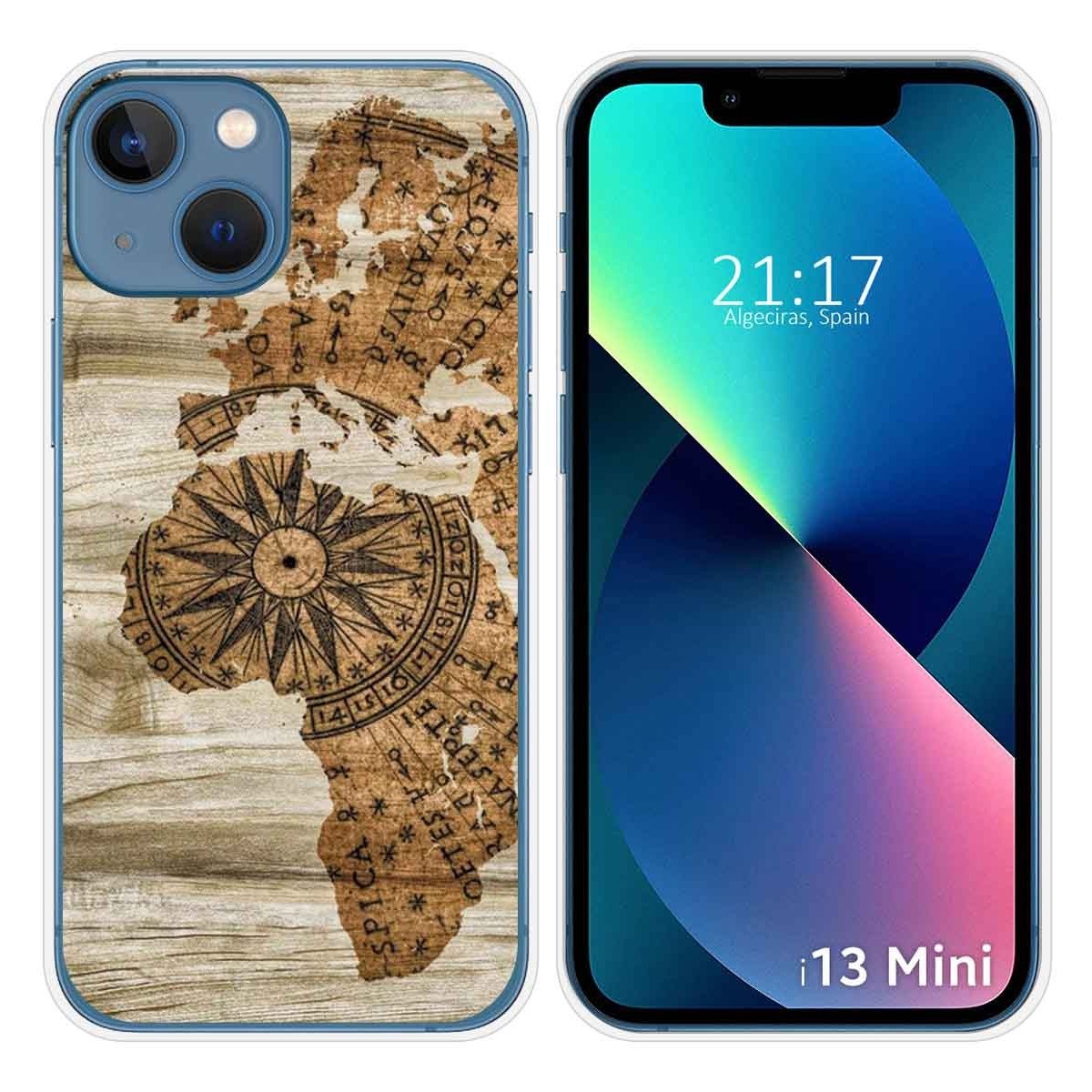 Funda Silicona compatible con iPhone 13 Mini (5.4) diseño Madera 07 Dibujos