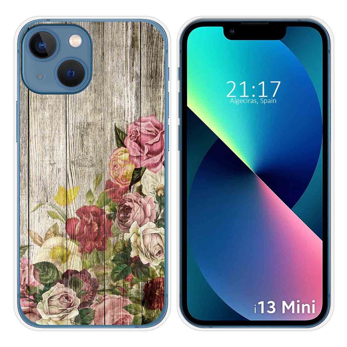 Funda Silicona compatible con iPhone 13 Mini (5.4) diseño Madera 08 Dibujos