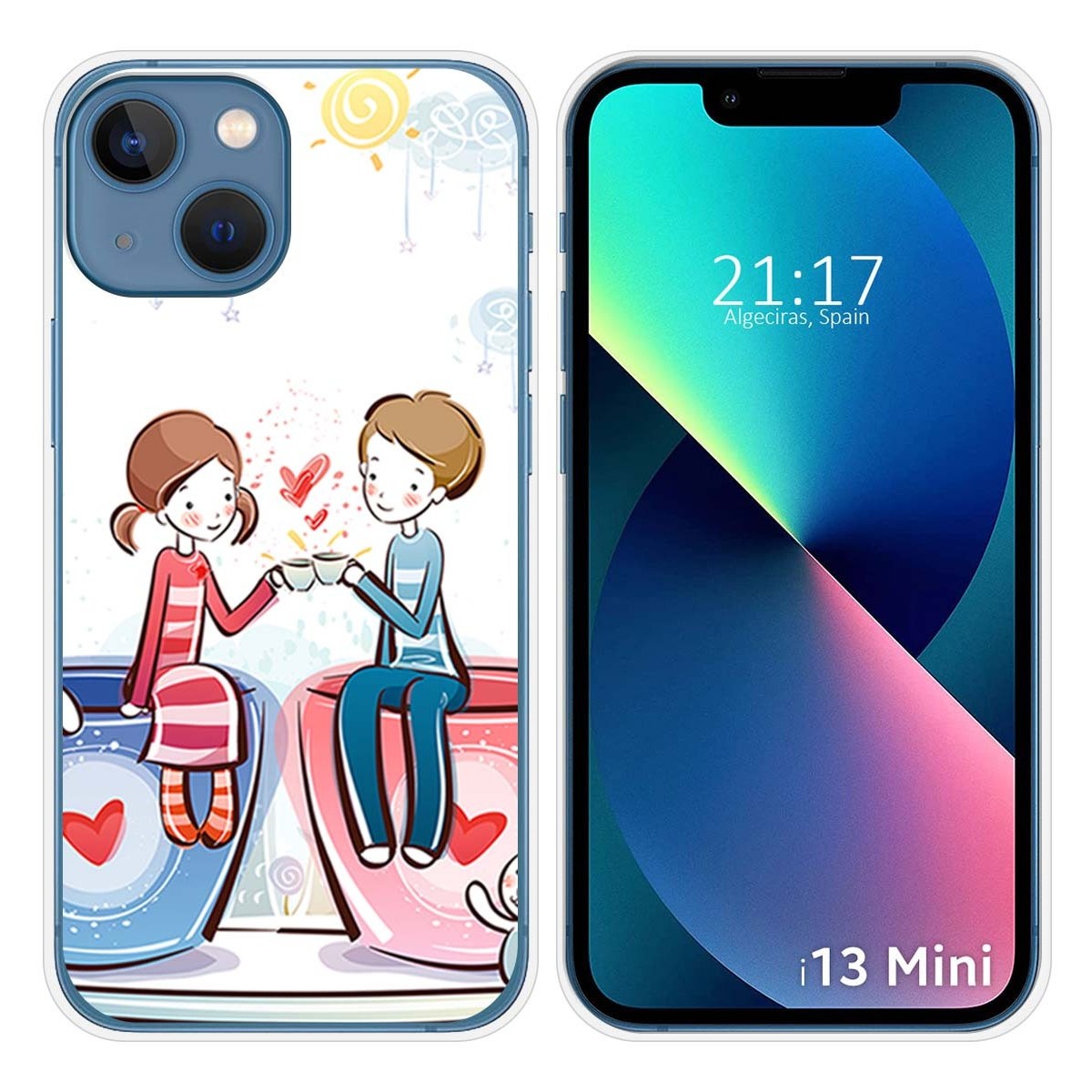 Funda Silicona compatible con iPhone 13 Mini (5.4) diseño Café Dibujos