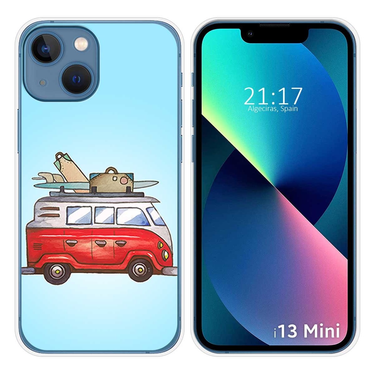 Funda Silicona compatible con iPhone 13 Mini (5.4) diseño Furgoneta Dibujos