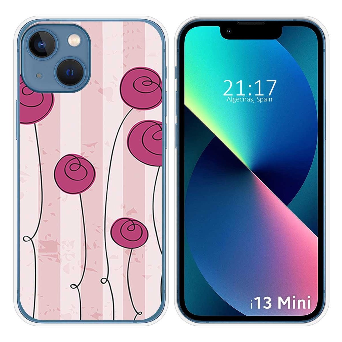 Funda Silicona compatible con iPhone 13 Mini (5.4) diseño Flores Vintage Dibujos