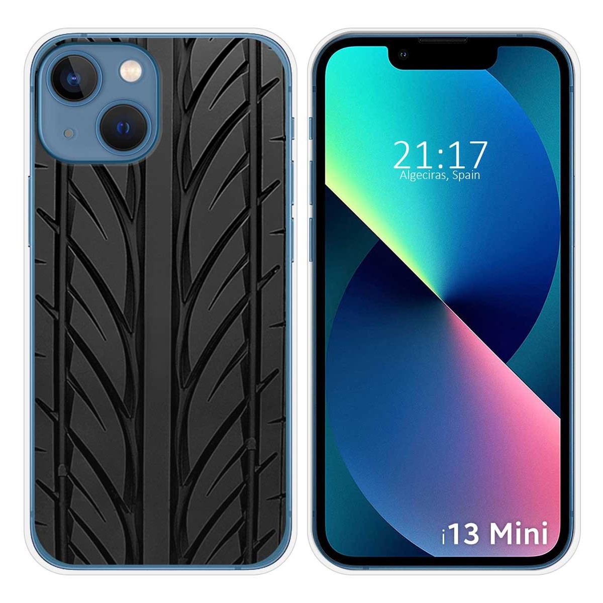 Funda Silicona compatible con iPhone 13 Mini (5.4) diseño Neumatico Dibujos