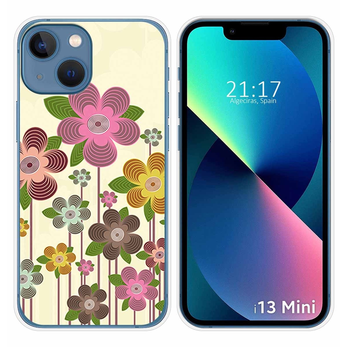 Funda Silicona compatible con iPhone 13 Mini (5.4) diseño Primavera En Flor Dibujos