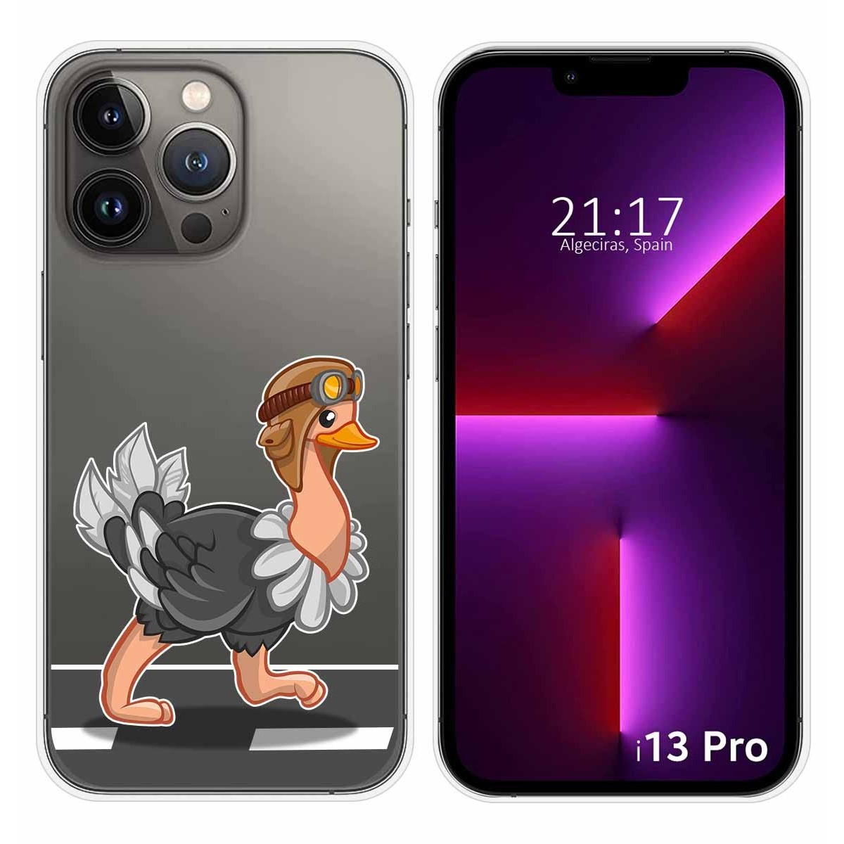 Funda Silicona Transparente compatible con iPhone 13 Pro (6.1) diseño Avestruz Dibujos