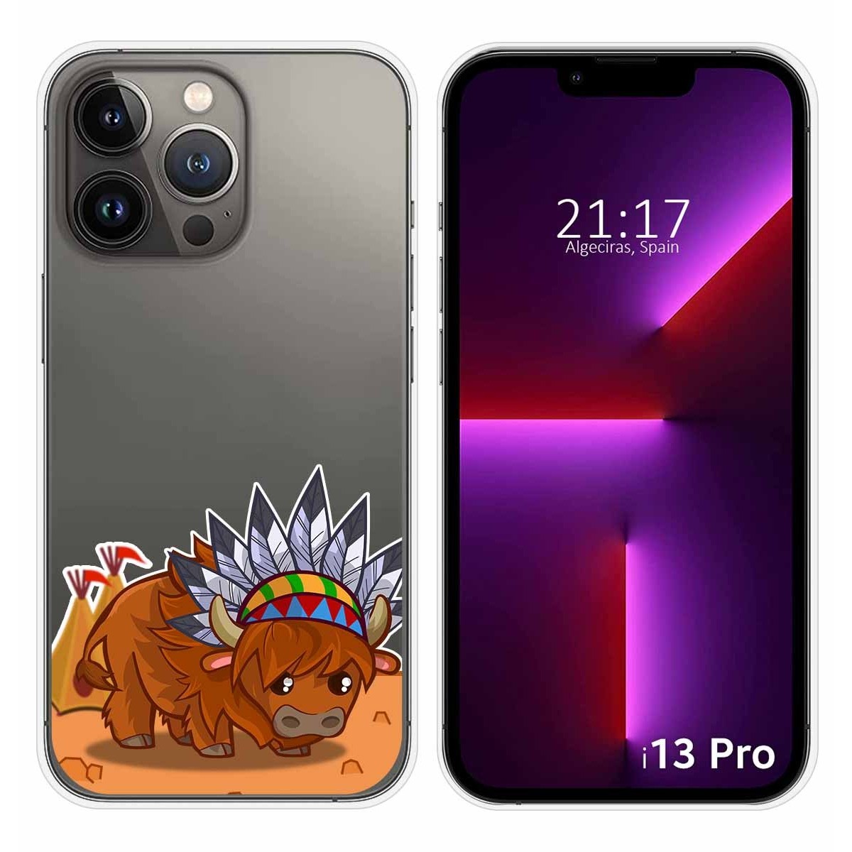 Funda Silicona Transparente compatible con iPhone 13 Pro (6.1) diseño Bufalo Dibujos