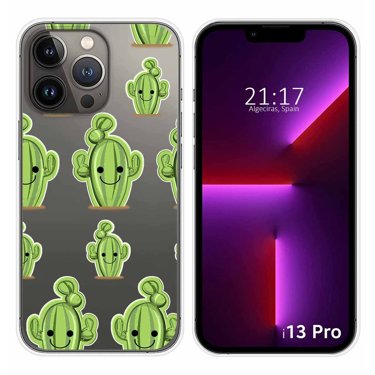 Funda Silicona Transparente compatible con iPhone 13 Pro (6.1) diseño Cactus Dibujos