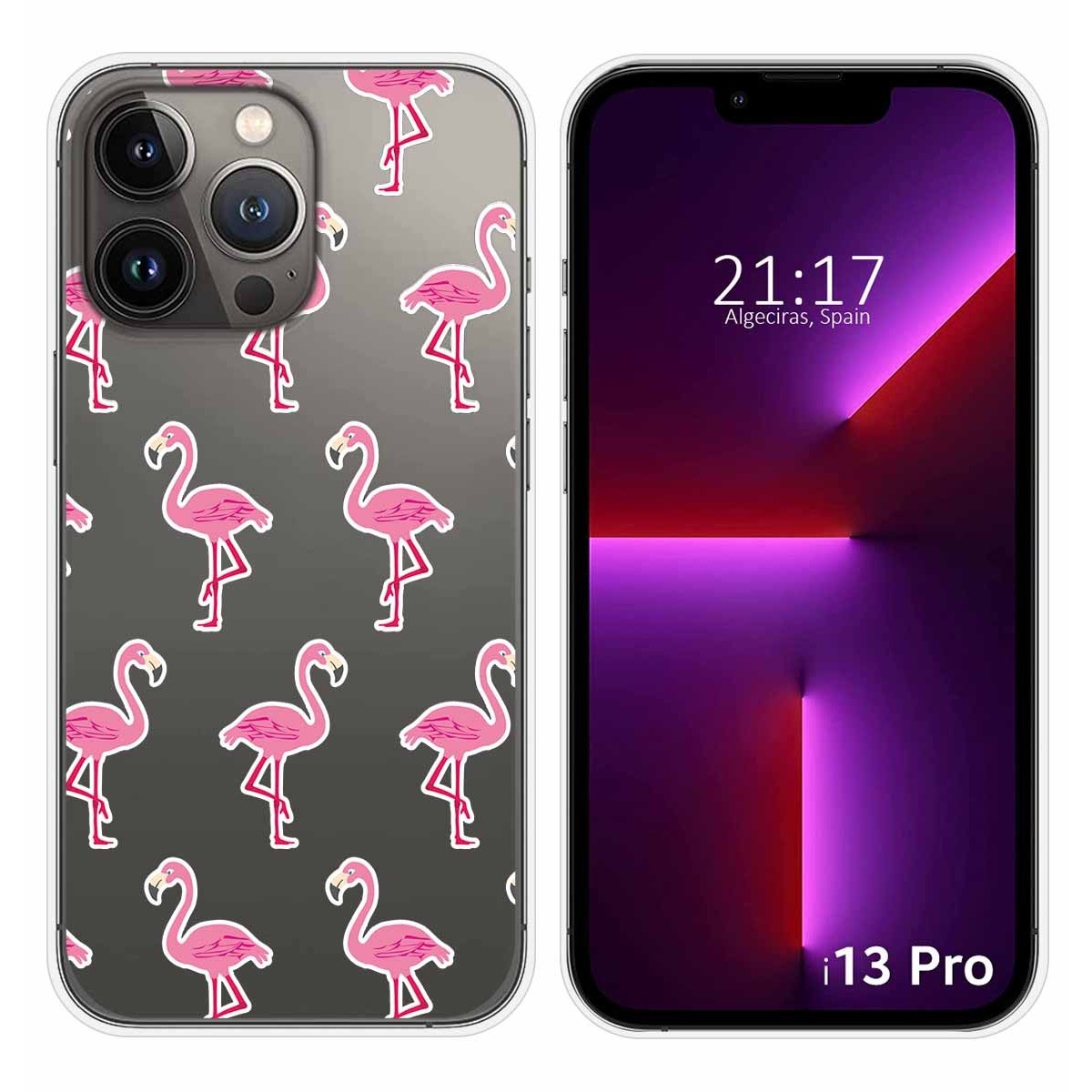 Funda Silicona Transparente compatible con iPhone 13 Pro (6.1) diseño Flamenco Dibujos