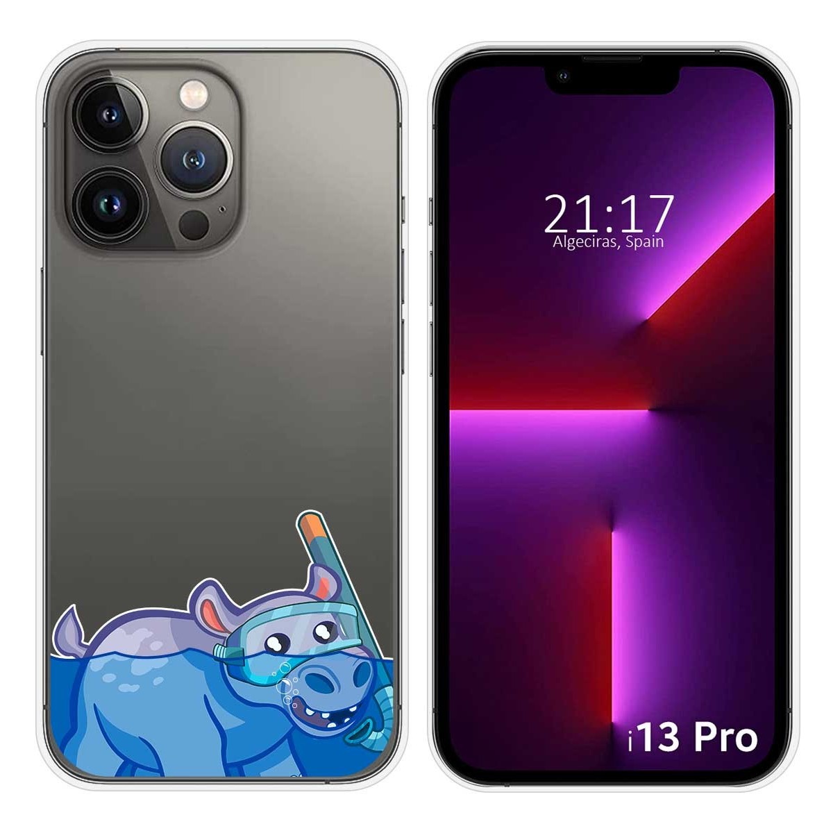 Funda Silicona Transparente compatible con iPhone 13 Pro (6.1) diseño Hipo Dibujos