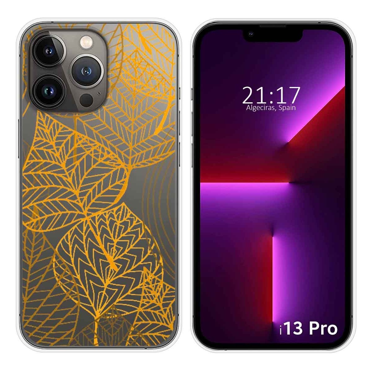 Funda Silicona Transparente compatible con iPhone 13 Pro (6.1) diseño Hojas Dibujos