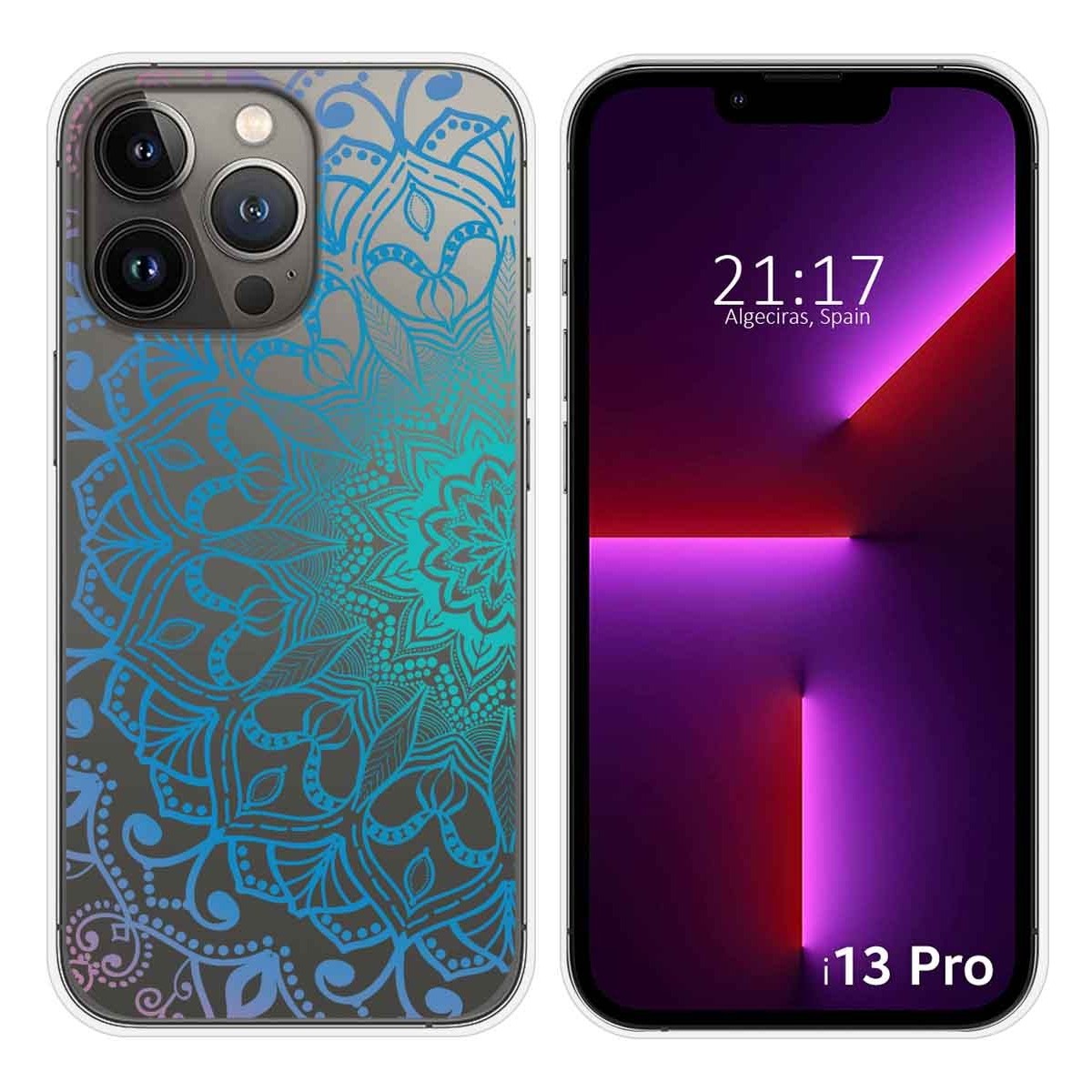 Funda Silicona Transparente compatible con iPhone 13 Pro (6.1) diseño Mandala Dibujos