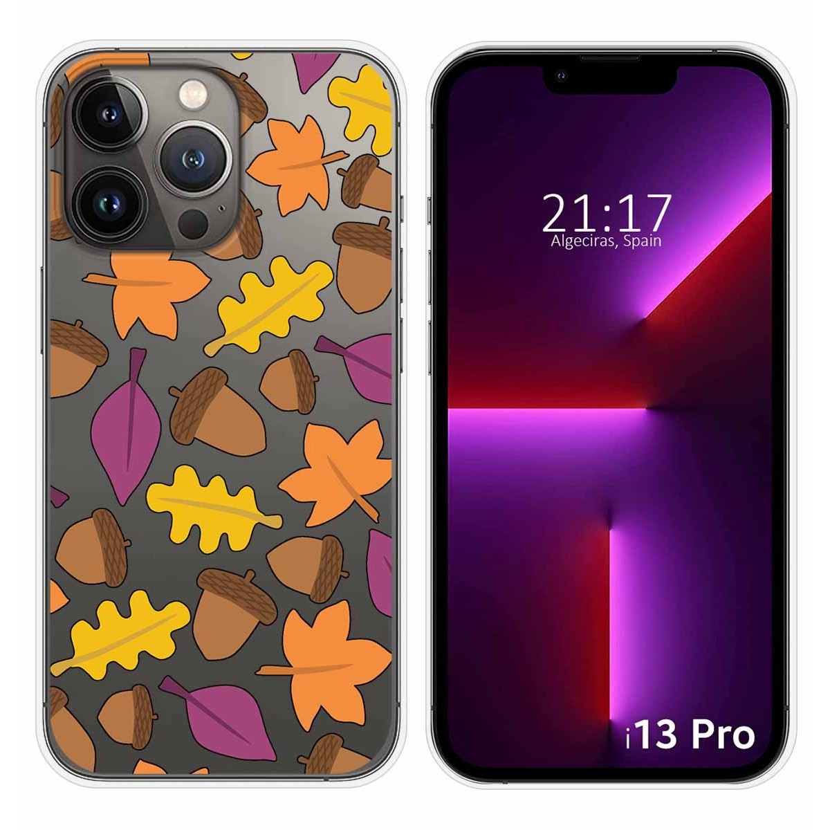 Funda Silicona Transparente compatible con iPhone 13 Pro (6.1) diseño Otoño Dibujos