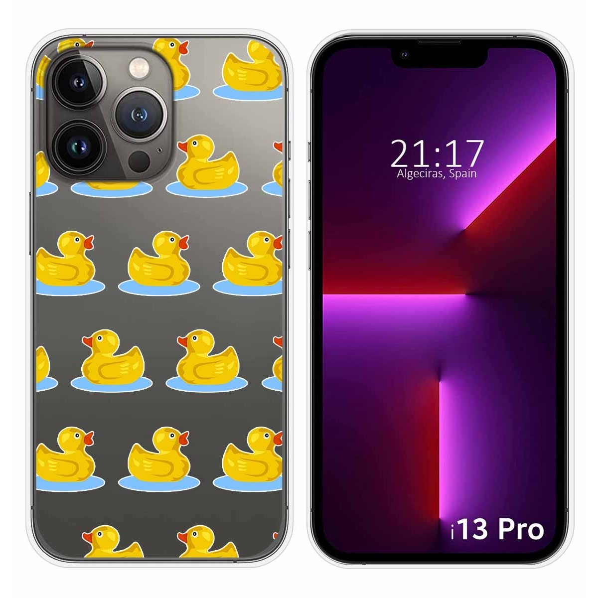 Funda Silicona Transparente compatible con iPhone 13 Pro (6.1) diseño Pato Dibujos