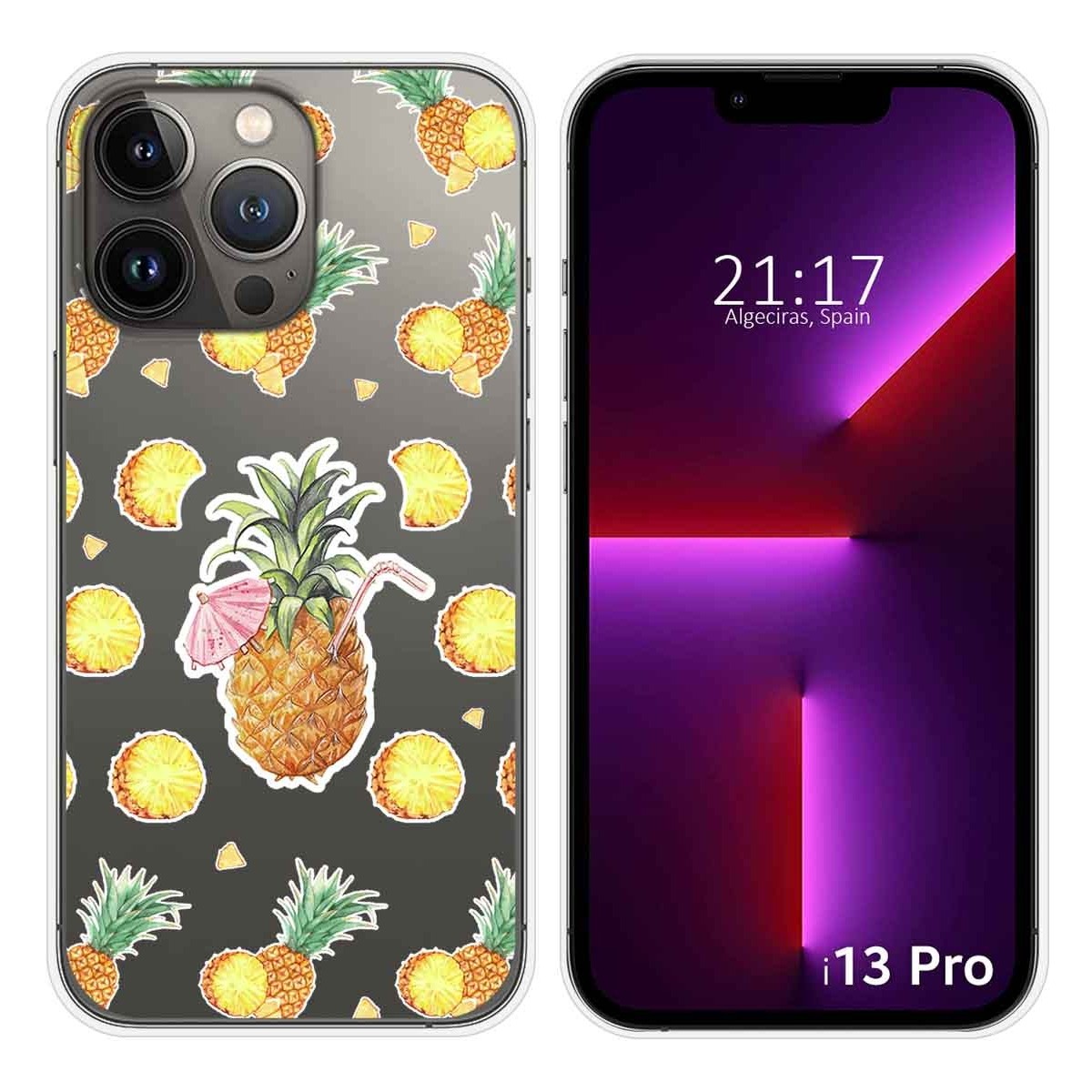 Funda Silicona Transparente compatible con iPhone 13 Pro (6.1) diseño Piña Dibujos