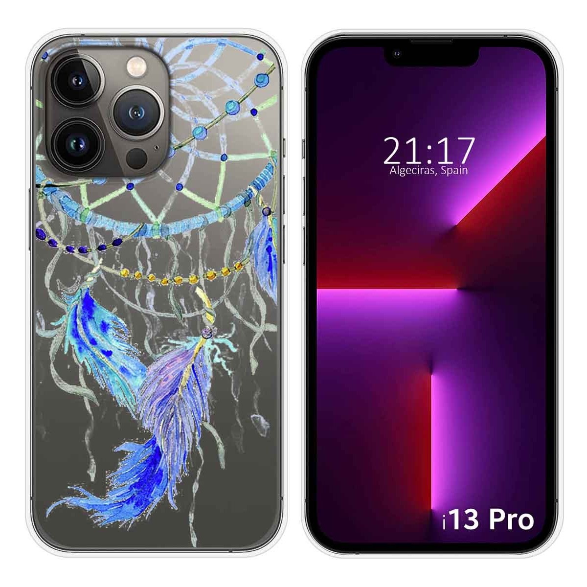 Funda Silicona Transparente compatible con iPhone 13 Pro (6.1) diseño Plumas Dibujos