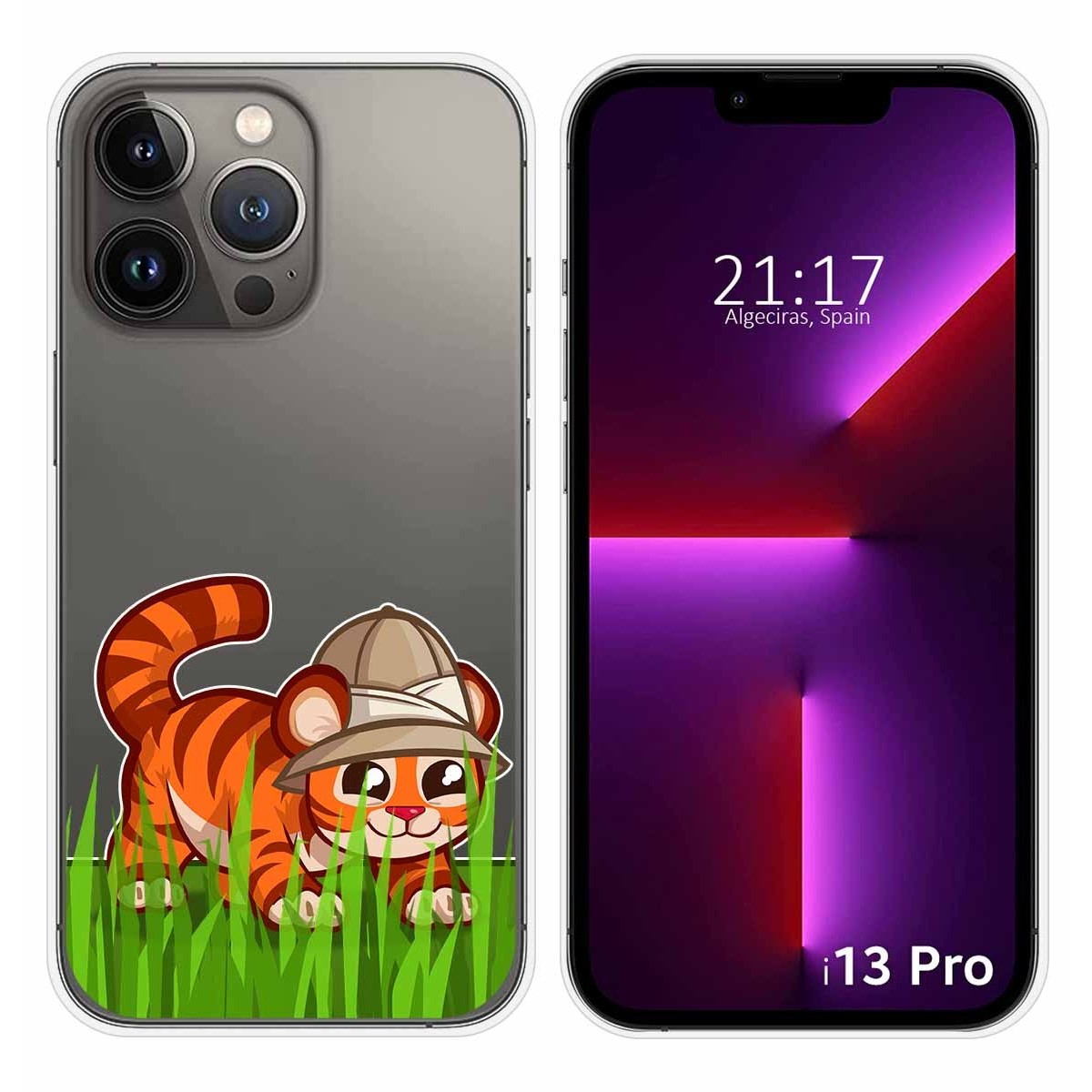 Funda Silicona Transparente compatible con iPhone 13 Pro (6.1) diseño Tigre Dibujos