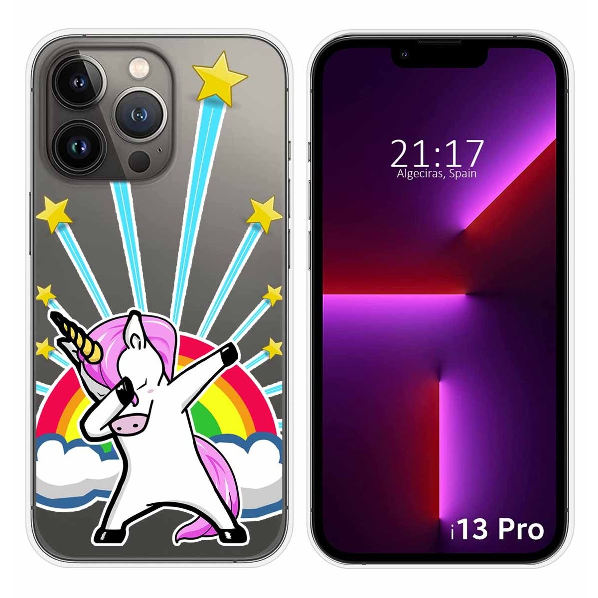 Funda Silicona Transparente compatible con iPhone 13 Pro (6.1) diseño Unicornio Dibujos