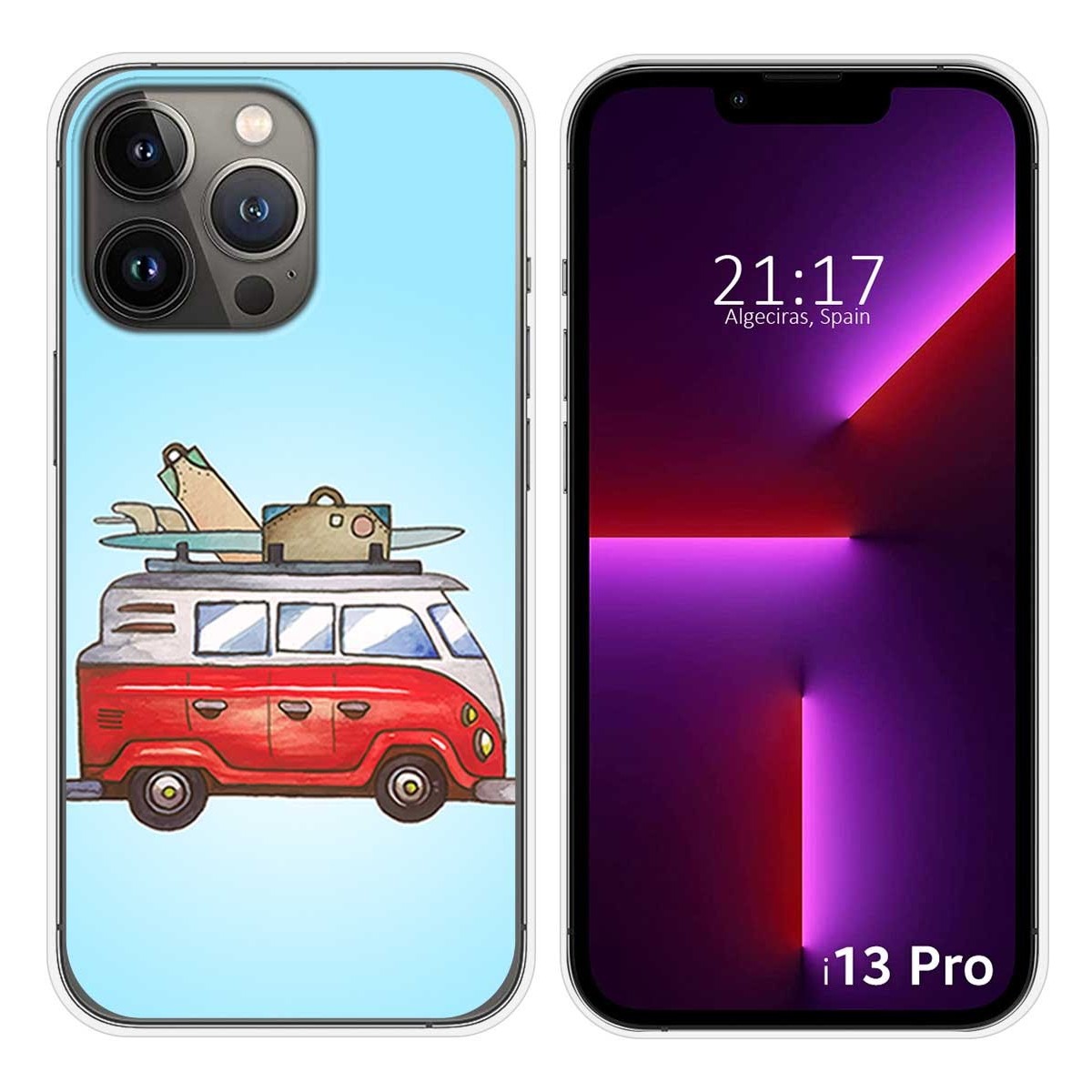 Funda Silicona compatible con iPhone 13 Pro (6.1) diseño Furgoneta Dibujos